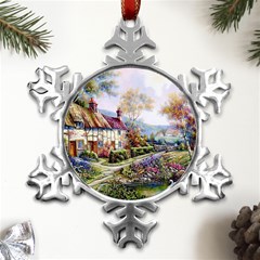 Colorful Cottage River Colorful House Landscape Garden Beautiful Painting Metal Small Snowflake Ornament by Grandong