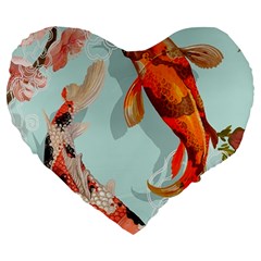 Koi Fish Large 19  Premium Heart Shape Cushions by Grandong