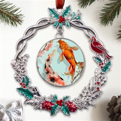 Koi Fish Metal X mas Wreath Holly Leaf Ornament by Grandong