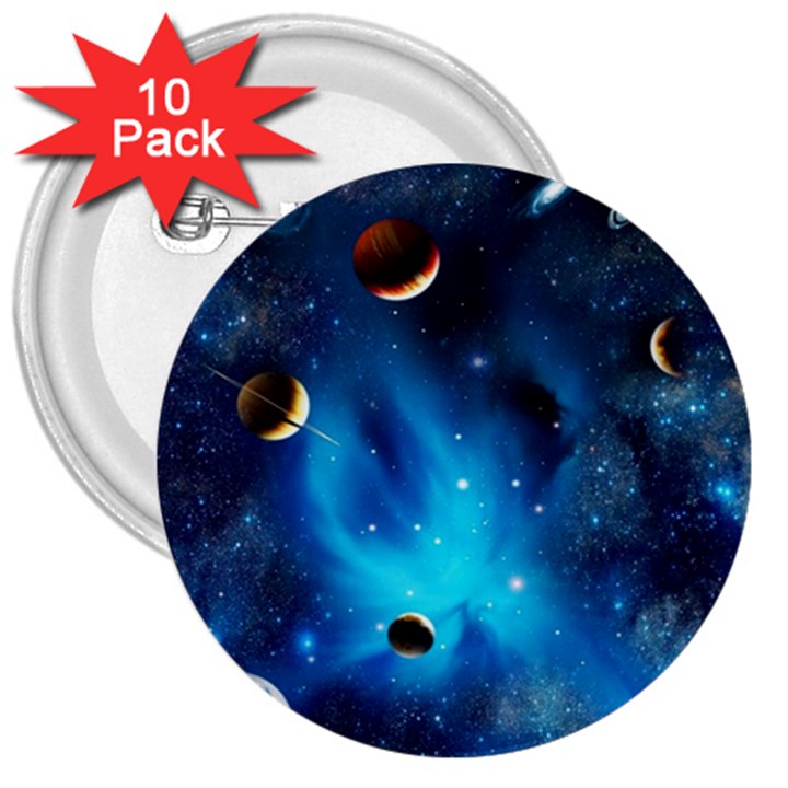 3d Universe Space Star Planet 3  Buttons (10 pack) 