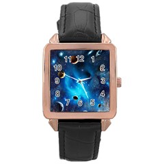 3d Universe Space Star Planet Rose Gold Leather Watch  by Grandong