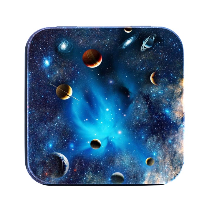 3d Universe Space Star Planet Square Metal Box (Black)