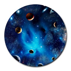 3d Universe Space Star Planet Round Mousepad by Grandong