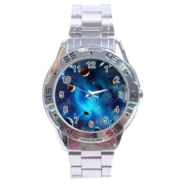 3d Universe Space Star Planet Stainless Steel Analogue Watch