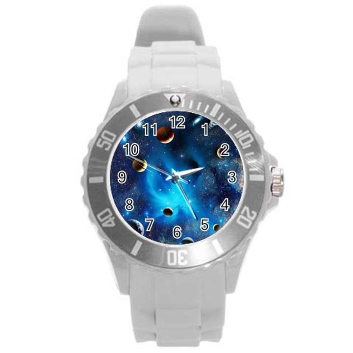 3d Universe Space Star Planet Round Plastic Sport Watch (L)