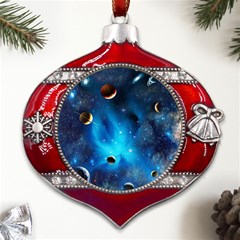 3d Universe Space Star Planet Metal Snowflake And Bell Red Ornament by Grandong