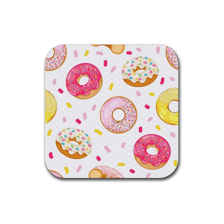 Vector Donut Seamless Pattern Rubber Coaster (Square)