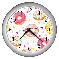 Vector Donut Seamless Pattern Wall Clock (silver) by Grandong