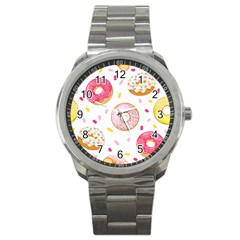 Vector Donut Seamless Pattern Sport Metal Watch by Grandong