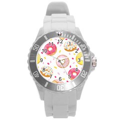 Vector Donut Seamless Pattern Round Plastic Sport Watch (l) by Grandong