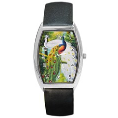 Peacock Art Barrel Style Metal Watch by Grandong