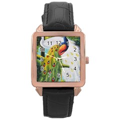 Peacock Art Rose Gold Leather Watch  by Grandong