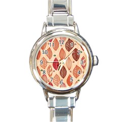 Forest Leaves Seamless Pattern With Natural Floral Round Italian Charm Watch by Grandong