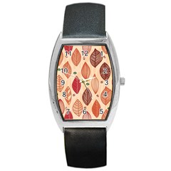 Forest Leaves Seamless Pattern With Natural Floral Barrel Style Metal Watch by Grandong