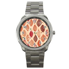 Forest Leaves Seamless Pattern With Natural Floral Sport Metal Watch by Grandong