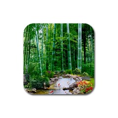 Bamboo Forest Squid Family Rubber Square Coaster (4 Pack) by Grandong