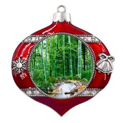 Bamboo Forest Squid Family Metal Snowflake And Bell Red Ornament by Grandong