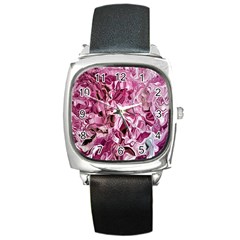 Rosa Antico Smudged Square Metal Watch by kaleidomarblingart