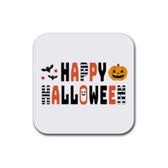 Happy Halloween Slot Text Orange Rubber Coaster (square) by Sarkoni