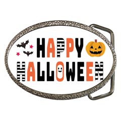 Happy Halloween Slot Text Orange Belt Buckles by Sarkoni