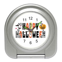 Happy Halloween Slot Text Orange Travel Alarm Clock by Sarkoni