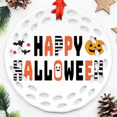 Happy Halloween Slot Text Orange Round Filigree Ornament (two Sides)