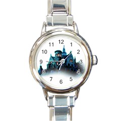 Blue Castle Halloween Horror Haunted House Round Italian Charm Watch by Sarkoni