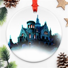 Blue Castle Halloween Horror Haunted House Ornament (round) by Sarkoni