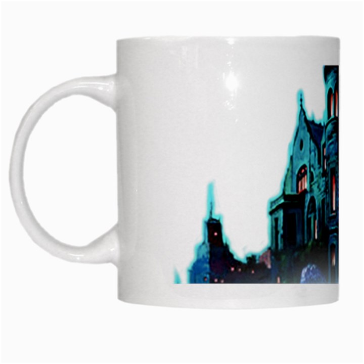 Blue Castle Halloween Horror Haunted House White Mug