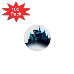 Blue Castle Halloween Horror Haunted House 1  Mini Buttons (100 Pack)  by Sarkoni