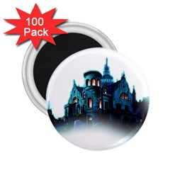 Blue Castle Halloween Horror Haunted House 2 25  Magnets (100 Pack)  by Sarkoni