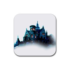 Blue Castle Halloween Horror Haunted House Rubber Coaster (square) by Sarkoni