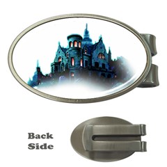 Blue Castle Halloween Horror Haunted House Money Clips (oval)  by Sarkoni