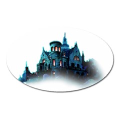 Blue Castle Halloween Horror Haunted House Oval Magnet