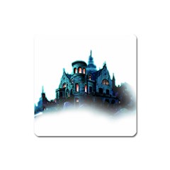 Blue Castle Halloween Horror Haunted House Square Magnet by Sarkoni