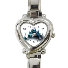 Blue Castle Halloween Horror Haunted House Heart Italian Charm Watch by Sarkoni