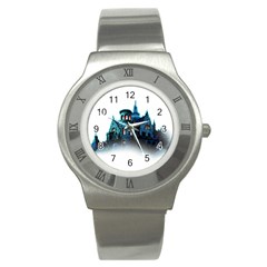 Blue Castle Halloween Horror Haunted House Stainless Steel Watch by Sarkoni