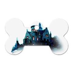 Blue Castle Halloween Horror Haunted House Dog Tag Bone (one Side) by Sarkoni