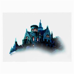 Blue Castle Halloween Horror Haunted House Large Glasses Cloth by Sarkoni