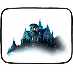 Blue Castle Halloween Horror Haunted House Fleece Blanket (mini) by Sarkoni