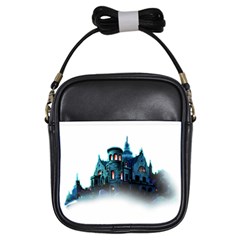 Blue Castle Halloween Horror Haunted House Girls Sling Bag by Sarkoni