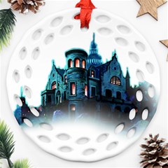 Blue Castle Halloween Horror Haunted House Ornament (round Filigree) by Sarkoni