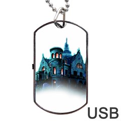 Blue Castle Halloween Horror Haunted House Dog Tag Usb Flash (two Sides) by Sarkoni