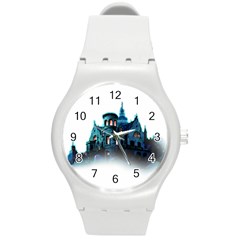 Blue Castle Halloween Horror Haunted House Round Plastic Sport Watch (m) by Sarkoni