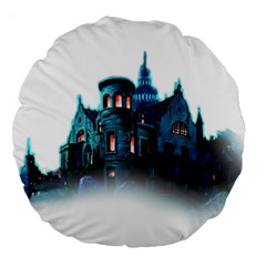 Blue Castle Halloween Horror Haunted House Large 18  Premium Round Cushions by Sarkoni