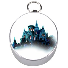 Blue Castle Halloween Horror Haunted House Silver Compasses by Sarkoni