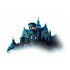 Blue Castle Halloween Horror Haunted House Two Sides Premium Plush Fleece Blanket (mini) by Sarkoni