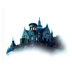 Blue Castle Halloween Horror Haunted House Two Sides Premium Plush Fleece Blanket (small) by Sarkoni