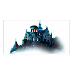 Blue Castle Halloween Horror Haunted House Satin Shawl 45  X 80  by Sarkoni