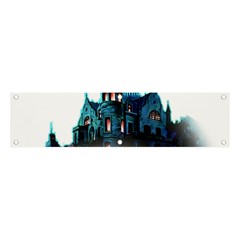 Blue Castle Halloween Horror Haunted House Banner And Sign 4  X 1  by Sarkoni